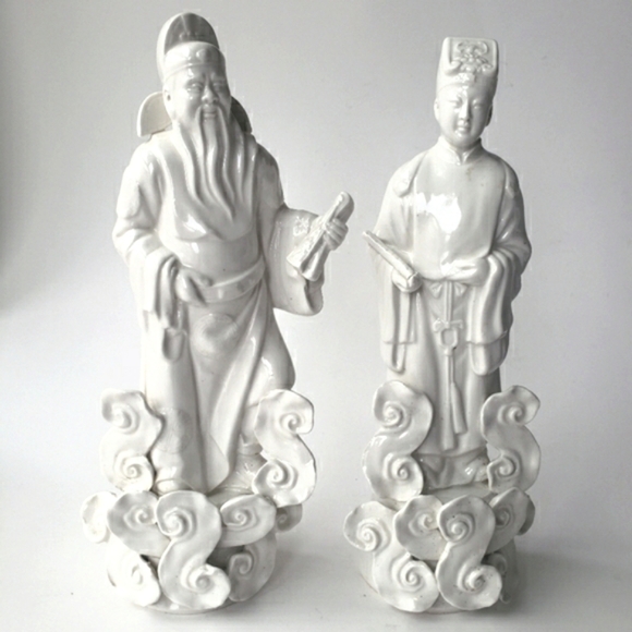 Blanc de Chine Asian Art Style Chinese man & woman White Porcelain Statues - Picture 1 of 4